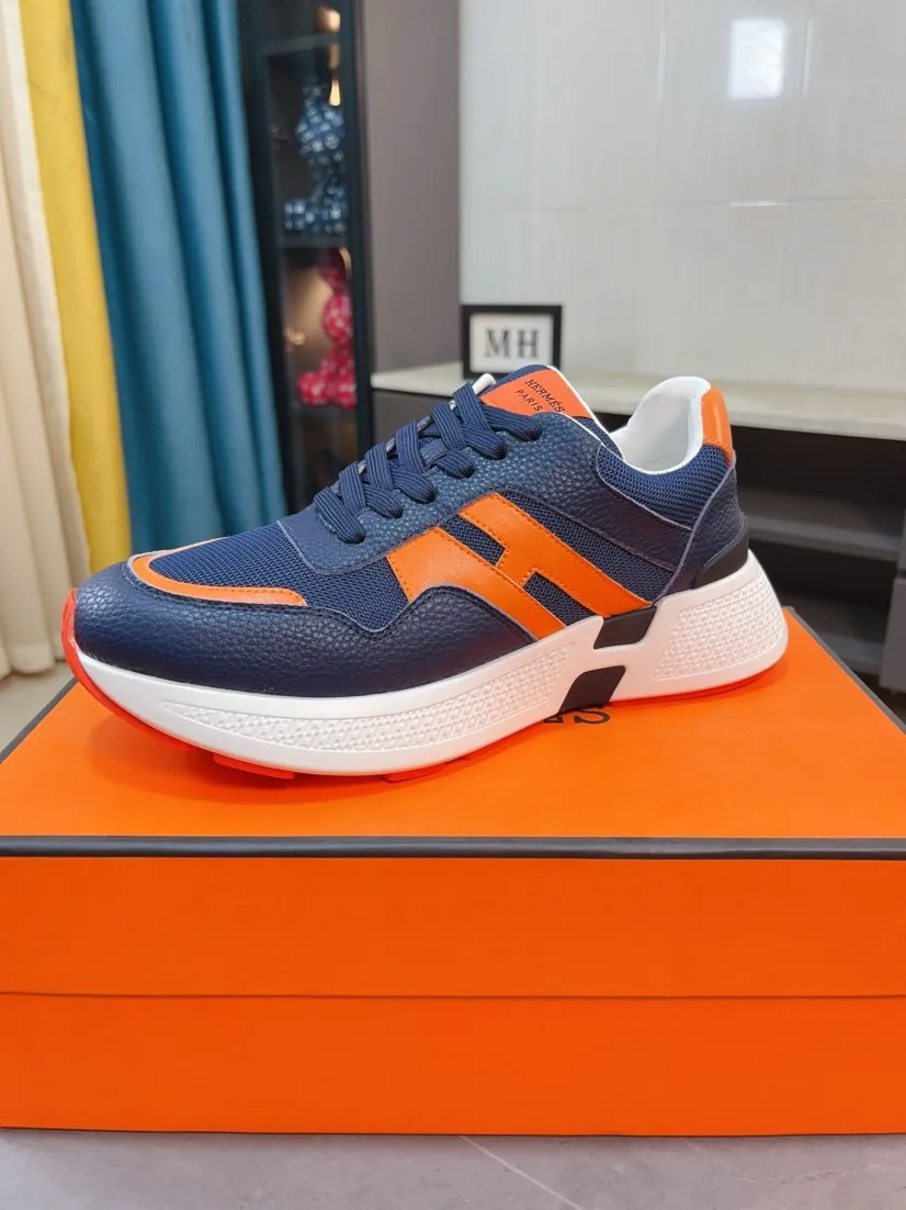 Men's shoes💰580🌸🌸【HERMES】Hermès high-end quality original shoe upper: 🔝tumbled calfskin, suede calfskin, shoe body sewn H totem, outsole: ultra-light TPU foam·rubber; two-color molded outsole, ultra-high quality control·fine workmanship: highlighting (high-end·luxury·grade) 38-44 (45 can be customized)